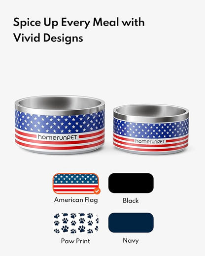 Homerunpet Double Wall Stainless Steel Dog Bowls, Non-Slip Base, Dishwasher Safe, Durable Pet Food &amp; Water Bowl for Dogs &amp; Cats(32oz, American Flag)