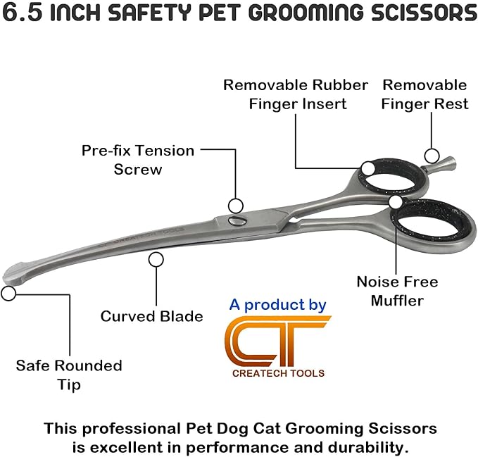 CT Pet Cat Dog Grooming Scissors Kit - 6 &amp; 4 inch Hair Cutting Scissors Set, Japanese Stainless Steel Curved Blades with Safety Round Tips for Your Beloved Pets