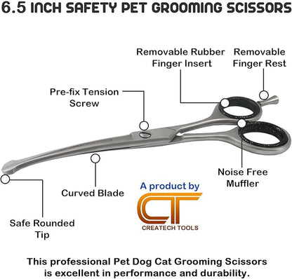 CT Pet Cat Dog Grooming Scissors Kit - 6 &amp; 4 inch Hair Cutting Scissors Set, Japanese Stainless Steel Curved Blades with Safety Round Tips for Your Beloved Pets
