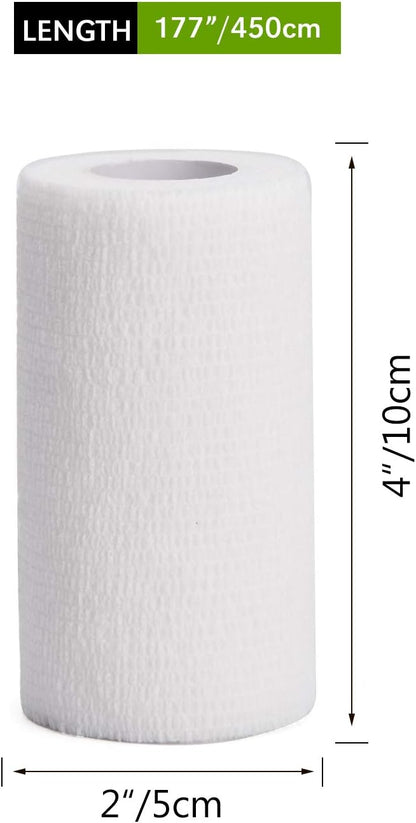 TOBWOLF 12PCS Self Adhering Bandage, 4" x5yd / 10cmx4.5m Cohesive Elastic Bandage Wrap Gauze Roll, Breathable Sports Tape, Medical Wrap for Wrist Ankle Knee Leg Sprains Swelling - White