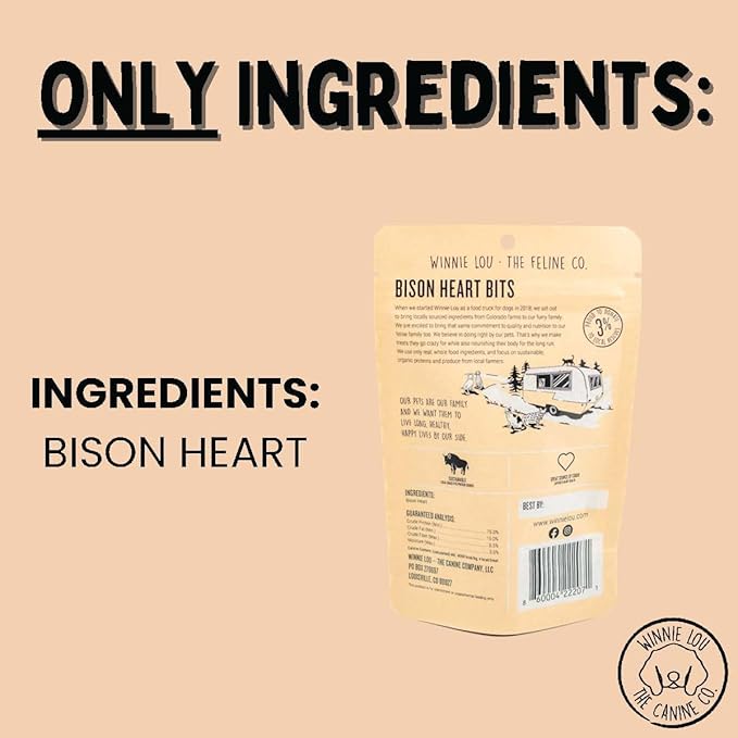 Grass-Fed Bison Heart Bits Cat Treats (Pack of 3) - Single Ingredient, High Protein Cat Food Snacks, Grain Free &amp; Made in USA, with Taurine, Iron &amp; Zinc for Healthy Cats
