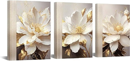 Yxbhhym Flower Canvas Wall Decor Living Room Bathroom Wall Art Paintings for Bedroom Wall Art Dining Room White Floral Picture Poster Artwork Modern Framed Art Prints 3 Piece Home Decorations