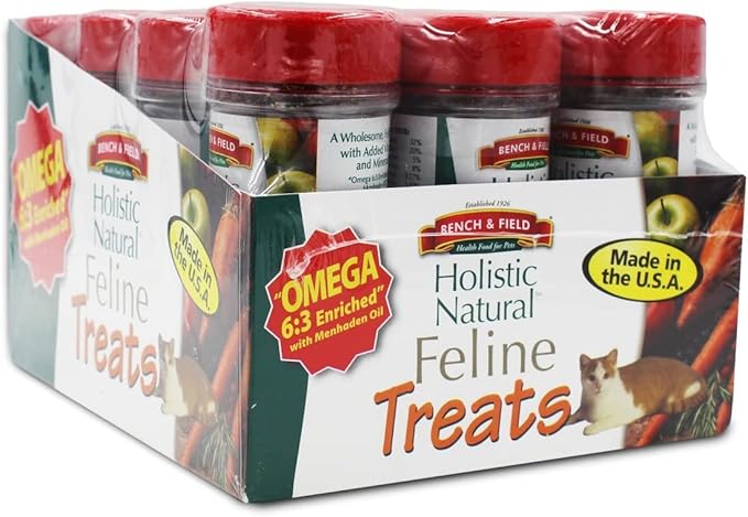Bench &amp; Field Holistic Natural Healthy Kitty Cat Treats | Crunchy Fish-Shaped Bites | Delicious Seafood Flavored Snack, 3-Ounce (Pack of 12 Bottles)