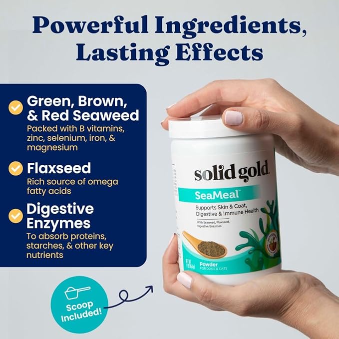 Solid Gold Cat &amp; Dog Multivitamin Powder - Kelp Powder, Omega 3 &amp; Vitamins for Dental, Digestive, Immune, Skin &amp; Coat Health - Multi Vitamin for Dogs &amp; Cats - Cat &amp; Dog Food Additive Supplement - 1lb