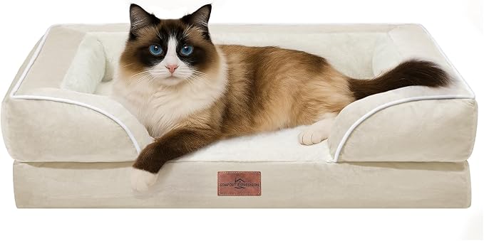 Comfort Expression Small Dog Beds Waterproof Cat Beds Orthopedic Foam Sofa Beds for Small Dogs Comfy Pet Bed with Washable Removable Cover &amp; Non-Slip Bottom(XX-Small,Beige)