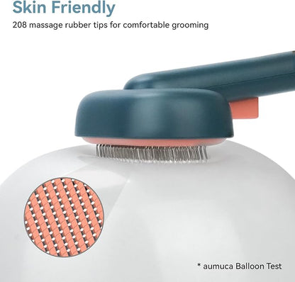 Aumuca Dog Brush for Shedding, Self Cleaning Cat Grooming Brush with Release Button, Cat Hair Brush to Remove Loose Fur, Tangles &amp; Dirt, Great for Long and Short Haired Cats, Green
