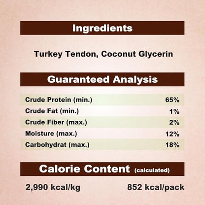 Afreschi Natural Turkey Tendon Bone (L) 10 oz, USA-Sourced Turkey Tendon, All Natural Puppy Chew, Hypoallergenic, Rawhide Alternative, for Large Breeds