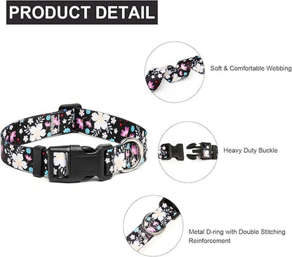 Mercano Adjustable Dog Collar - Special Design Patterns, Soft Nylon Comfortable Sturdy Pet Collar for Small Medium Large Dogs (M, Floral White)