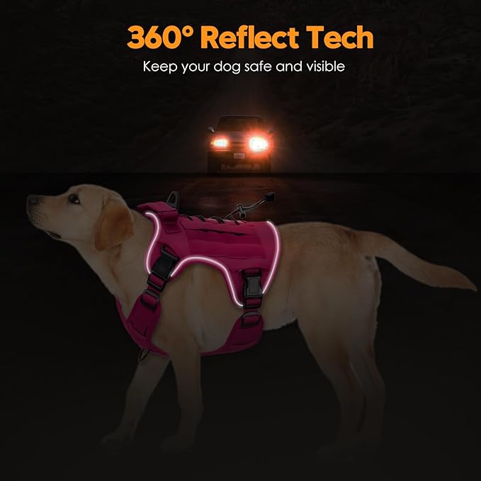 Heavy-Duty Tactical Dog Harness for Large Dogs, No Pull Adjustable Reflective Pet Vest with Molle System, K9 Military-Grade Control for Service Training, Outdoor &amp; 10+ Breeds, Hot Pink, X-Large