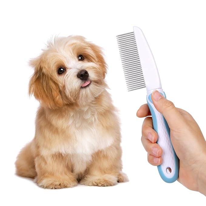 Professional Stainless Steel Grooming Comb for Dogs &amp; Cats - Detangler for Long/Curly Hair, Removes Tough Mats, Knots &amp; Tangles - Pain-Free Undercoat Deshedding Tool for DIY Pet Grooming