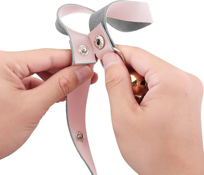 Leather Dog Doorbells for Door Knob/Potty Training/Go Outside, Length Adjustment Copper Dog Bell, Housetraining Hanging Bell, Pink Leather Golden Bells - 2 Pack.