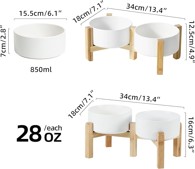 Ceramic Raised Double Bowls Set with Stand, 2 Heights Elevated, Food &amp; Water Bowls for Small Breed Dogs, Weighted Dog Dishes, Pet Bowl(6.1&