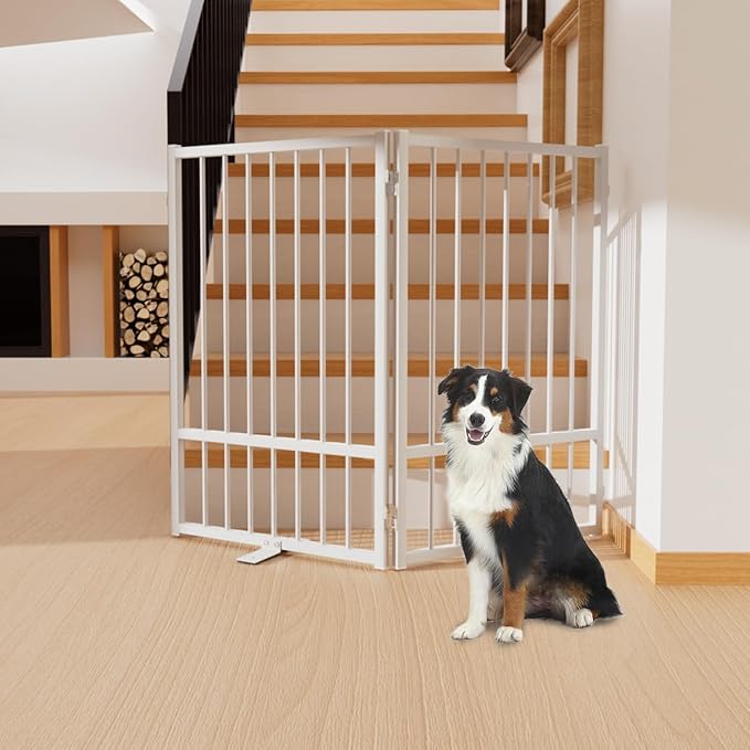 Full Metal Freestanding Dog Gate with Door, 32&