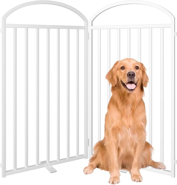 2 Panles Full Matel Freestanding Dog Gates with Door, 48"Extra Wide 36"Tall Free Standing Dog Pet Gate for Indoor &amp; Outdoor. Foldable Pet Fences for Doorways, House, Stairs, Porch, Deck, Yard