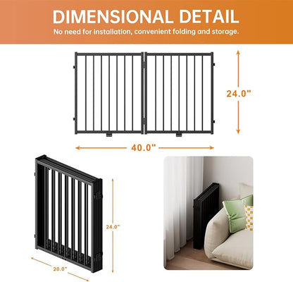 Full Metal Freestanding Dog Gate with Door, 24&
