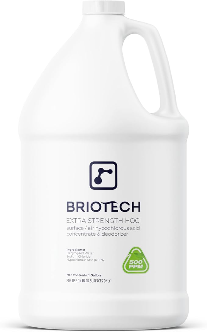 BRIOTECH Extra Strength HOCl Cleaner, 500 PPM Hypochlorous Acid Concentrate, ULV Foggers &amp; Humidifiers, Professional Deodorizer for Dental, Offices, Schools, Homes, Peroxide Free, 1 Gallon