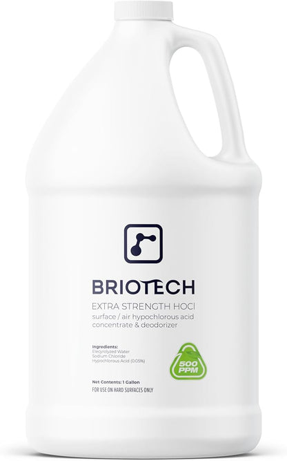 BRIOTECH Extra Strength HOCl Cleaner, 500 PPM Hypochlorous Acid Concentrate, ULV Foggers &amp; Humidifiers, Professional Deodorizer for Dental, Offices, Schools, Homes, Peroxide Free, 1 Gallon