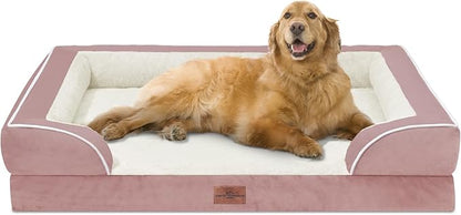 Comfort Expression Waterproof Orthopedic Foam Dog Beds Extra Large Dogs, XL Dog Bed with Bolster, Washable Pet Sofa Couch with Removable Cover &amp; Non-Slip Bottom(X-Large,Pink)