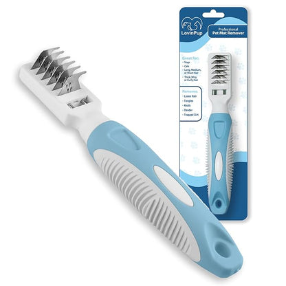 Pet Mat Remover Easily removes Mats Professionally from your DOGS &amp; CATS and Straightens Tuft &amp; Knotted Pet hair. Extremely Gentle on pets, works on Sensitive Skin too! Blue