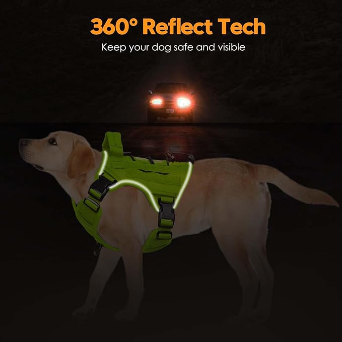 Heavy-Duty Tactical Dog Harness for Large Dogs, No Pull Adjustable Reflective Pet Vest with Molle System, K9 Military-Grade Control for Service Training, Outdoor &amp; 10+ Breeds, Wild Lime, Small