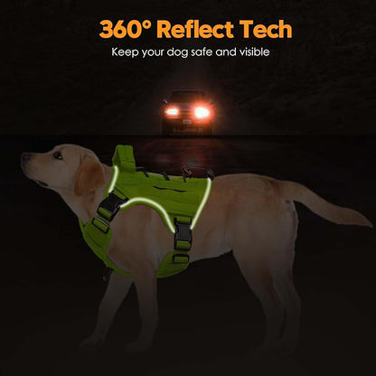 Heavy-Duty Tactical Dog Harness for Large Dogs, No Pull Adjustable Reflective Pet Vest with Molle System, K9 Military-Grade Control for Service Training, Outdoor &amp; 10+ Breeds, Wild Lime, Small