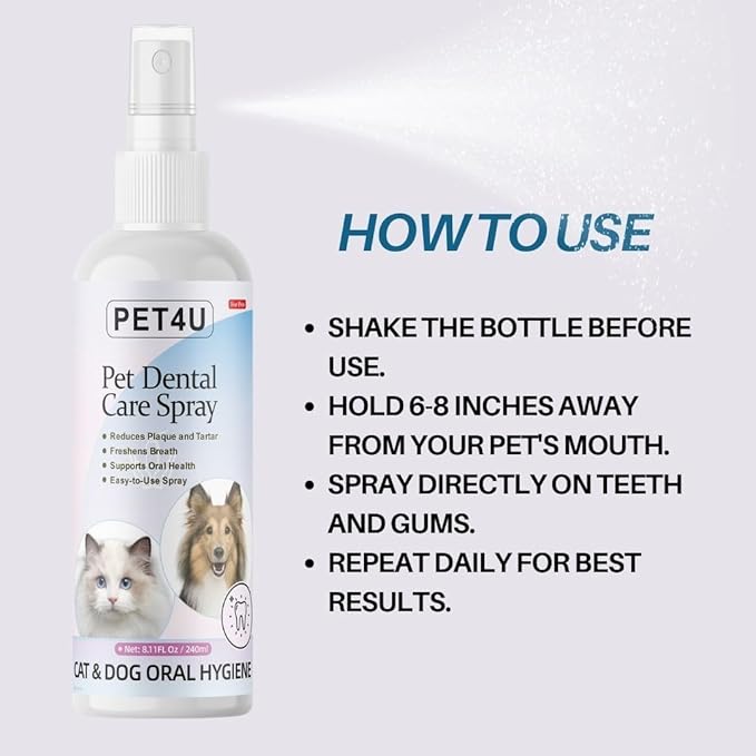 Dog Breath Freshener, 8 oz - Fights Plaque, Tartar &amp; Bad Breath - Gentle Gum Care &amp; pH Balance - Dog Dental Care for Cat and Dog - No-Brush Solution