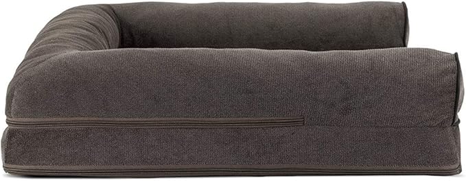Furhaven Orthopedic Dog Bed for Large/Medium Dogs w/ Removable Bolsters &amp; Washable Cover, For Dogs Up to 55 lbs - Sherpa &amp; Chenille Sofa - Coffee, Large