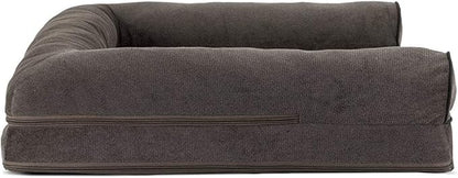 Furhaven Orthopedic Dog Bed for Large/Medium Dogs w/ Removable Bolsters &amp; Washable Cover, For Dogs Up to 55 lbs - Sherpa &amp; Chenille Sofa - Coffee, Large