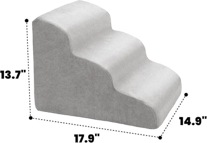 MEWANG Dog Stairs for Small &amp; Medium Dogs and Old Cats –3/4/ 5 Steps High-Density Foam Pet Ramp for Bed &amp; Couch, Non-Slip, Washable Cover, Grey (Round Corner, 3 Steps: 17.95&
