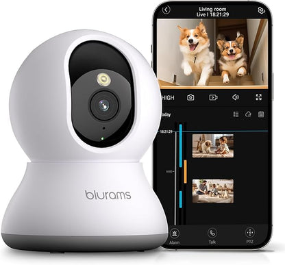 blurams Pet Camera 2K, 360° Dog Camera with Phone App, PTZ Indoor Cameras for Home Security Indoor, 2-Way Audio, Motion Tracking, Color/IR Night Vision, Siren, Cloud&amp;SD(2.4GHz Only)
