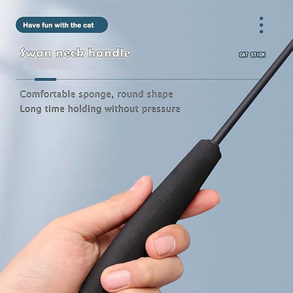 Interactive Cat Wand Toy with Cat Dancer, Retractable Feather Fox Tail Teaser for Indoor Cats, Enrichment Play Kittens to Senior Cats(Moon Grey)