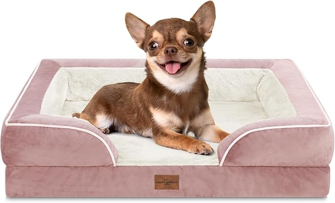 Comfort Expression Small Dog Beds Waterproof Orthopedic Foam Dog Sofa Beds for Small Dogs Comfy Pet Bed with Washable Removable Cover &amp; Non-Slip Bottom(X-Small,Pink)