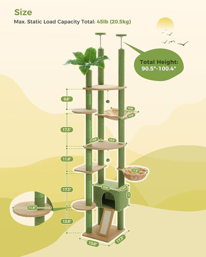 PEQULTI Tall Cat Tree, Floor to Ceiling Cat Tree Tower Adjustable [90.5&