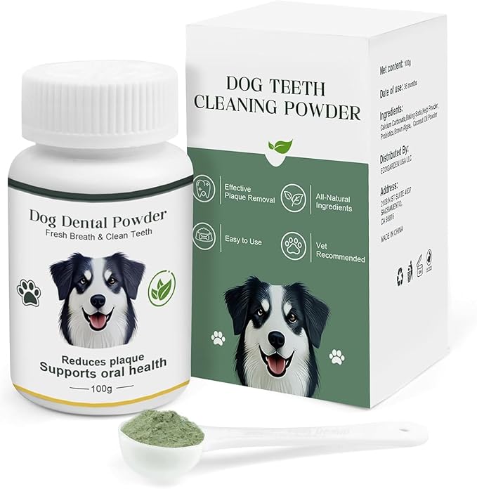 Dog Teeth Cleaning Powder 100g Fights Plaque &amp; Tartar Freshens Breath All-Natural Ingredients for Dogs of All Breeds and Ages Easy to Use Dog Dental Powder