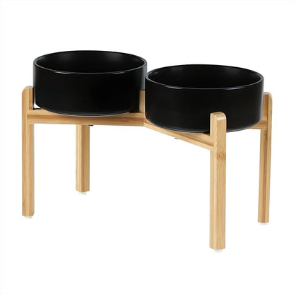Ceramic Raised Double Bowls Set with Stand, Food &amp; Water Bowls for Large Breed Dogs, Weighted Dog Dishes, Pet Bowl(8.2&