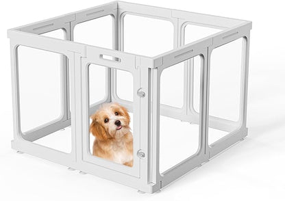 Clear Acrylic Dog Playpen with Door, for Puppy Cat Rabbit Transparent Pet Pen, Dog Playpen Indoor, Dog Fence, Easy Assemble &amp; Cleaning Dog Pen for Small &amp; Medium Dogs (23.6“ Height, 8PCS)