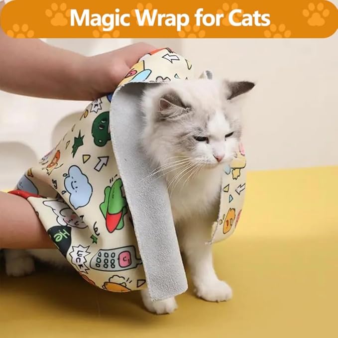Magic Cat Wrap for Cutting Nails &amp; Grooming, Self Adherent Fabric Wrap for Cats, Multi Functional Pet Grooming Towel Blanket, Wrap Snug and Groom for Cats, 21.7in, Under 11 Ibs