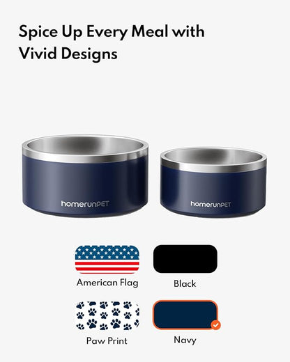 HomeRunPet Dog Bowls, Durable Dishwasher Safe Double Wall Metal Insulated Stainless Steel Food Water Bowls with Non-Slip Rubber Base, Ideal for Small Medium and Large Dogs (32oz, Navy)