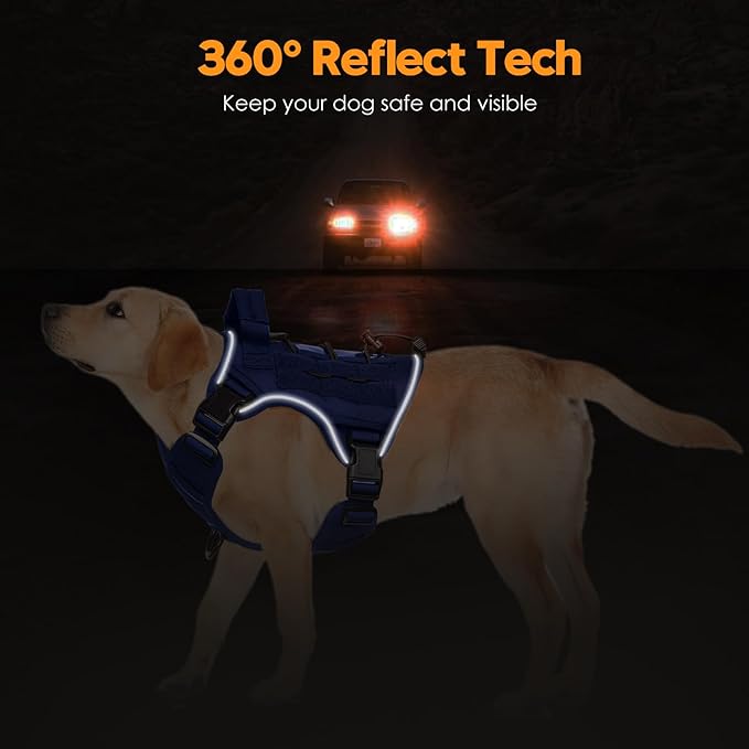 Heavy-Duty Tactical Dog Harness for Large Dogs, No Pull Adjustable Reflective Pet Vest with Molle System, K9 Military-Grade Control for Service Training, Outdoor &amp; 10+ Breeds, Dazzling Blue, Medium