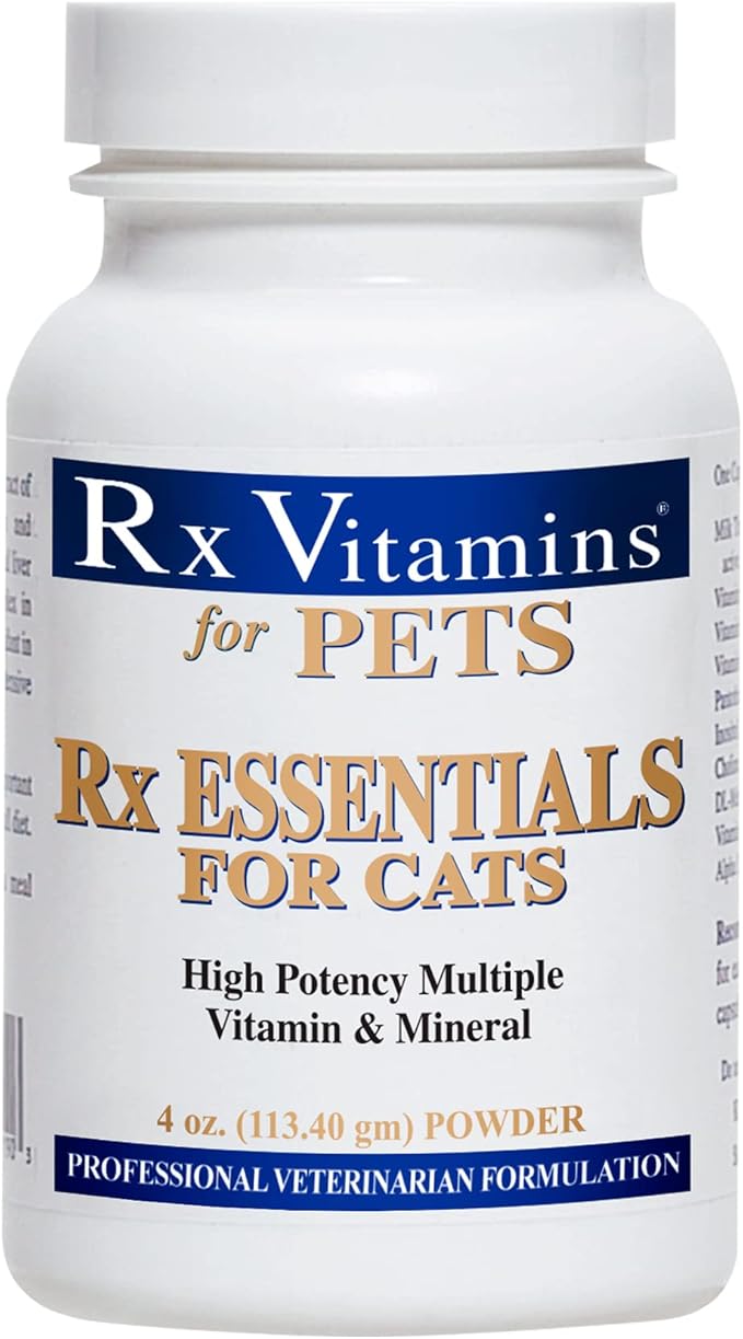 Rx Vitamins Essentials for Cats - Vitamin &amp; Mineral Multivitamin Supplement - Add to Wet or Dry Cat Food - Powder 4 oz