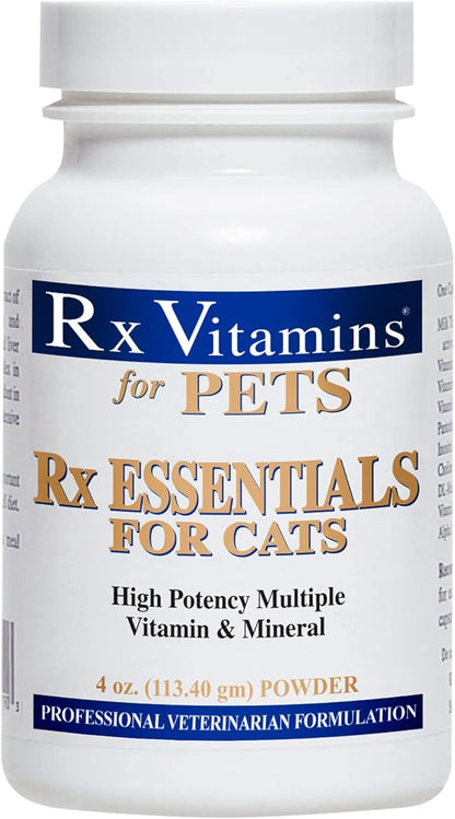 Rx Vitamins Essentials for Cats - Vitamin &amp; Mineral Multivitamin Supplement - Add to Wet or Dry Cat Food - Powder 4 oz