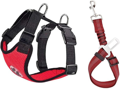 SlowTon Dog Seat Belt Harness for Car, Dog Car Harness Adjustable Mesh Breathable &amp; Dog Seatbelt Safety Tether with Elastic Bungee for Small Medium Large Pets(Red Seatbelt, Single Clip, XXXS)