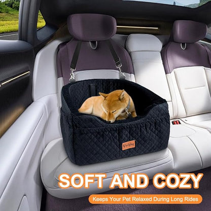 Vivifying Dog Car Seat for Small &amp; Medium Dogs, Detachable &amp; Washable Booster Seat for Pets Up to 30lbs, Travel Bed with Storage Pockets and Safety Belt – Black