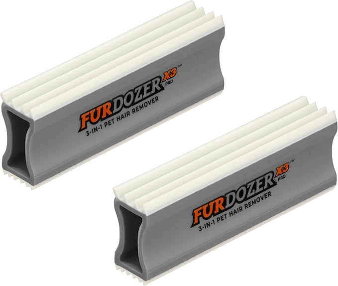 FurDozer X3 PRO Pet Hair Remover &amp; Auto Detailing Tool - Cat &amp; Dog Hair Remover for Carpet, Car Interior, Couch, Bedding, &amp; Furniture - Reusable Pet Hair Removal Tool for Fur &amp; Lint, 5" (Grey, 2-Pack)