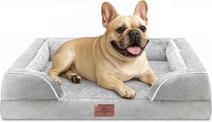 Comfort Expression Small Dog Beds Waterproof Orthopedic Foam Dog Sofa Beds for Medium Dogs Comfy Pet Bed with Washable Removable Cover &amp; Non-Slip Bottom(Small,Grey White)