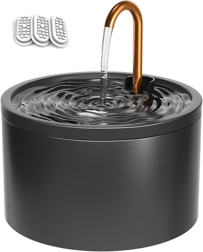 DOOOB Ceramic Cat Water Fountain, 2.1L/71oz Ceramic Cat Fountain, Automatic Ceramic Water Fountain for Cats, Pet Water Fountain with Ultra-Quiet Pump and 3 Filters &amp; 3 Sponges (Black)