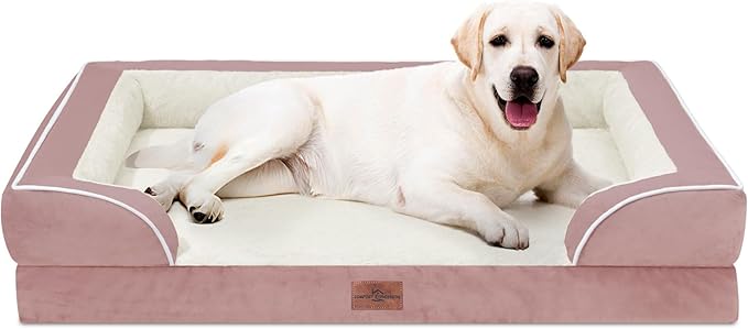 Comfort Expression Waterproof Orthopedic Dog Beds Jumbo Breed, Extra Large Dog Beds, PV Washable Pet Sofa Couch with Removable Cover &amp; Non-Slip Bottom(Pink)