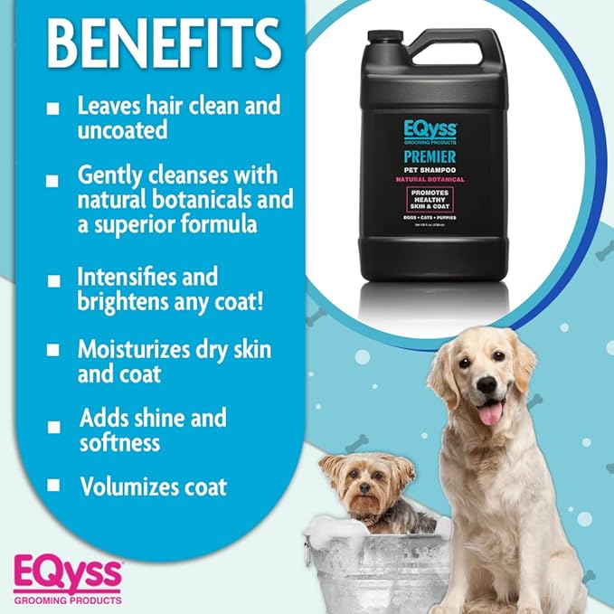 EQyss Premier Pet Shampoo - Cleanses &amp; Moisturizes Coat, Adds Volume, Intensifies Colors, Residue-free Finish - for all Dogs, Cats, Puppies (128 oz)