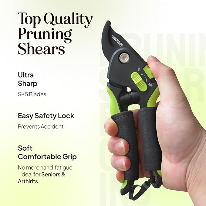 Soft Grip Pruning Shears for Weak &amp; Arthritic Hands – Easy-Cut Garden Clippers with Comfort Handle Design