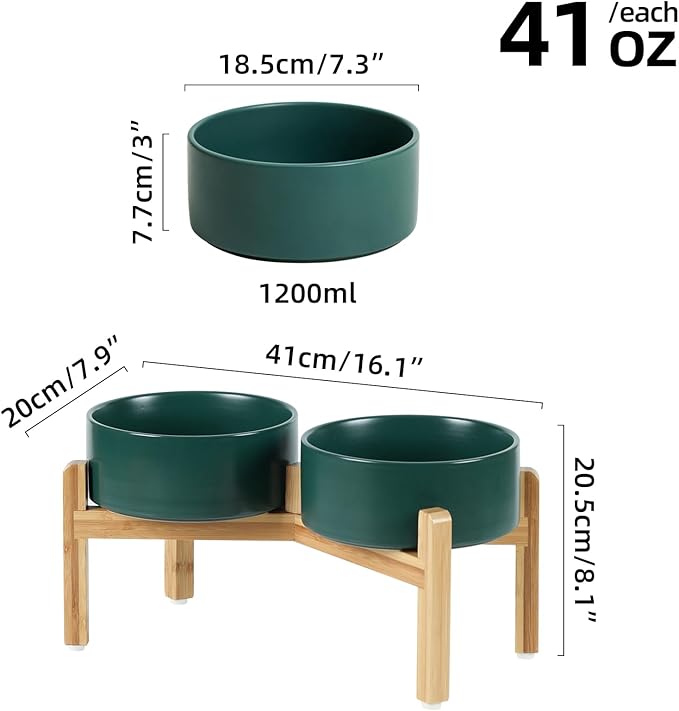 Ceramic Raised Double Bowls Set with Stand, Food &amp; Water Bowls for Medium Breed Dogs, Weighted Dog Dishes, Pet Bowl(7.3&